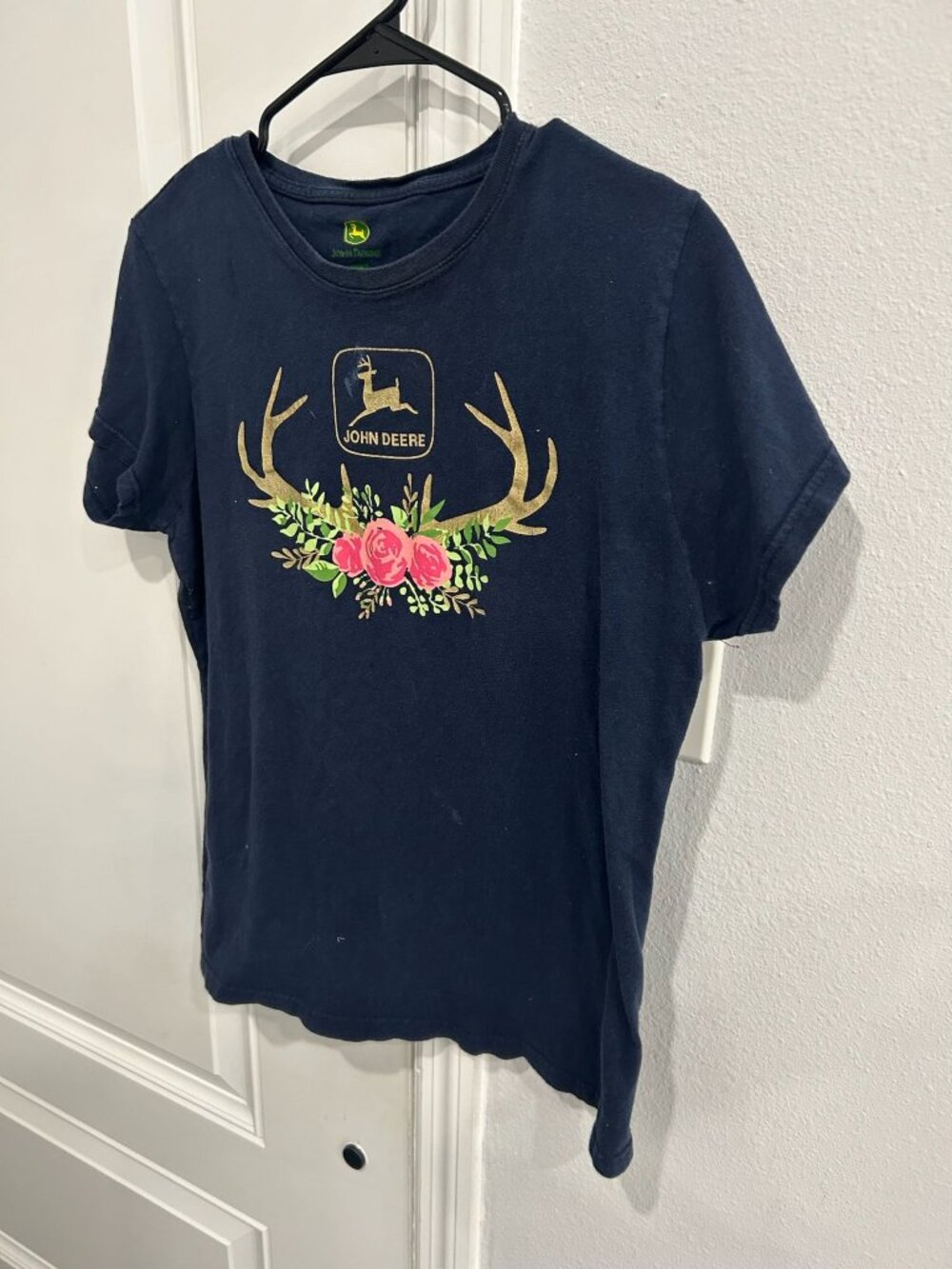 John Deere Large Navy T-Shirt Floral Antler Graphic Cotton Cottagecore Pastoral - Picture 3 of 10